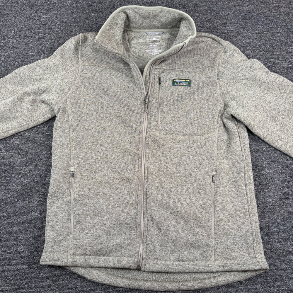 LL Bean Sweater Fleece Jacket Mens M Gray Full Zip 504938 Slightly Fitted - Picture 2 of 8